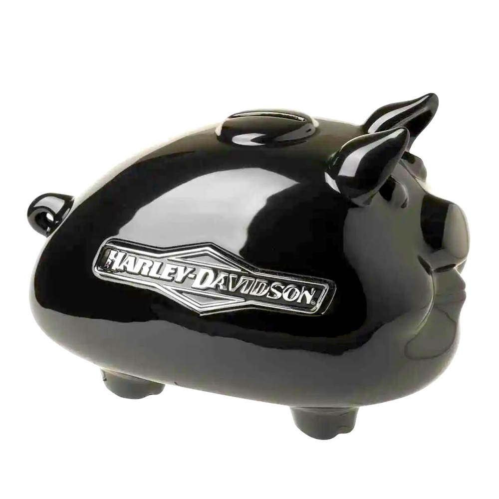 Harley Davidson piggy bank with graphic